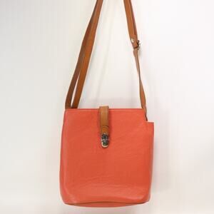 Valentina Crossbody Handbag Small Orange Brown Pebble Leather Silver Tone Bag